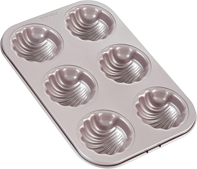 CHEFMADE Madeleine Mold Cake Pan, 6-Cavity Non-Stick Spherical Shell Madeline Bakeware for Oven Baking (Champagne Gold)