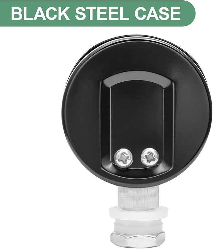 MEASUREMAN Black Steel Pressure Cooker Gauge, Pressure Canner Gauge, Steam Pressure Gauge, 2" Dial, Lower Mount, Including Hexagon Gasket and Nut