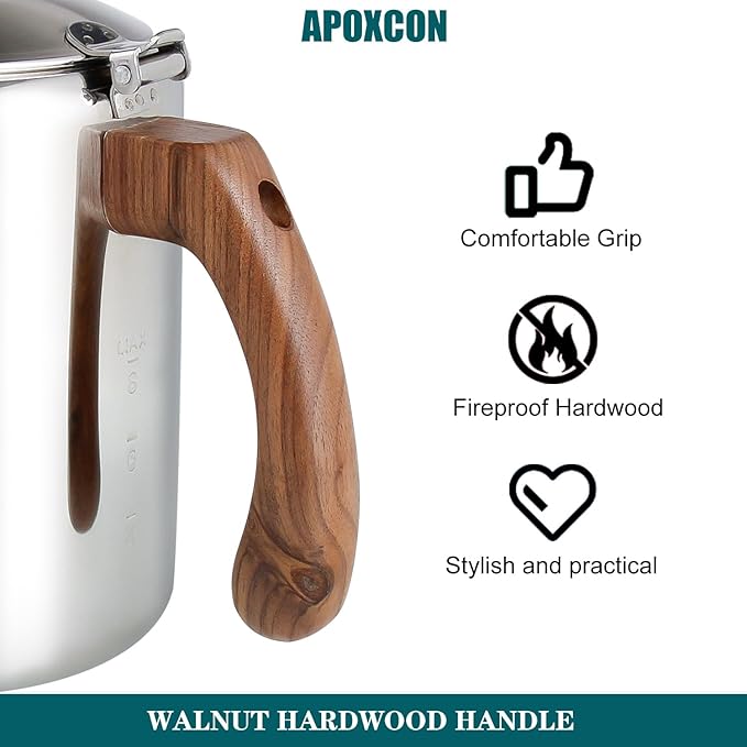 Coffee Percolator Pot Stainless Steel Coffee Maker with Tough Glass Knob & Fireproof Solid Wood Handle & Drip-Free Spout Camping Coffee Pot Using on any Stovetop NO Aluminum NO Plastic (8 Cup)