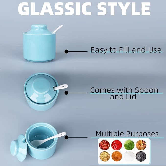 HAOTOP 8 oz Sugar Bowl with Lid and Spoon,Ceramic Sugar Jar Sugar Dispenser Sugar Container Coffee Bar Accessories, Kitchen Countertop Canisters (Turquoise)