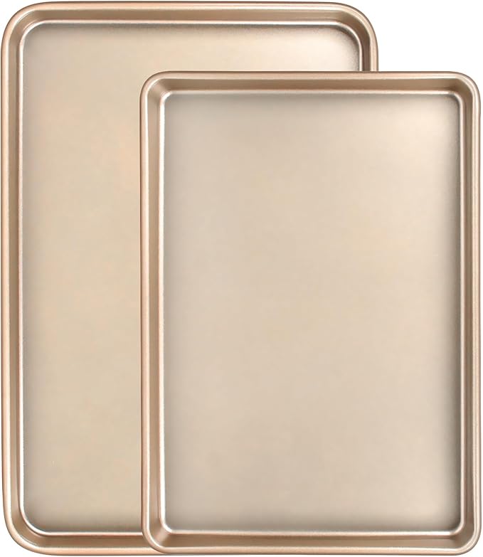 Baking Sheet Pan Set of 2, Commercial Cookie Sheets for Baking, Nonstick Carbon Steel Baking Tray Quarter Sheet Jelly Roll Pan, 9x13in, 10x15in, Heavy Duty & Easy Clean