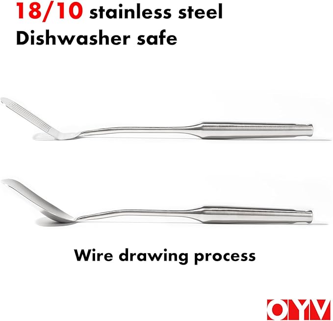 18/10 Stainless Steel Spatula Set - 15" Metal Spatulas for Kitchen Use, 1 Slotted Spatula + 1 Solid Turner, Heat Resistant Metal Cooking Utensils, Dishwasher Safe, Silver