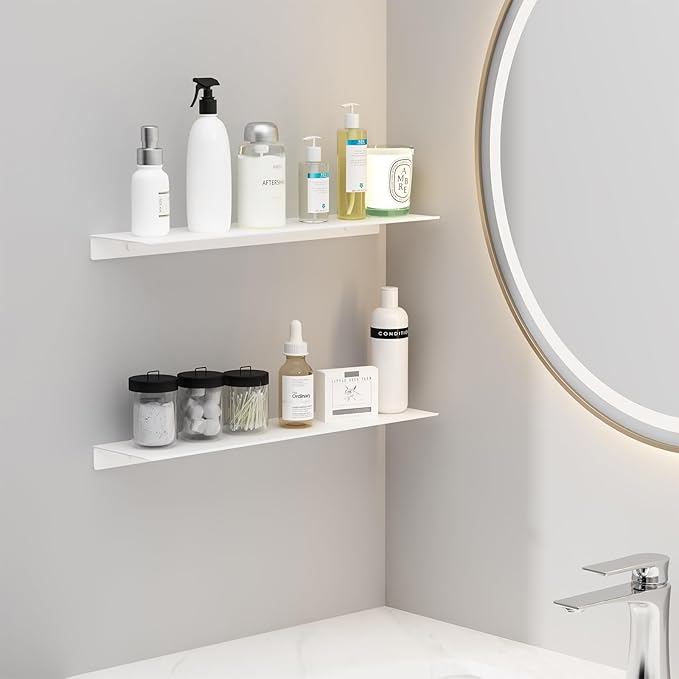 JOOM White Floating Shelves for Wall Storage, Metal Wall Shelves for Living Room, Bathroom, Kitchen, 20” Long Display Shelves for Collectibles(2 PCS)