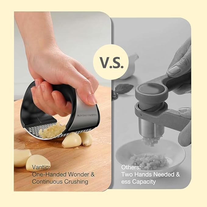 Garlic Press Rocker Stainless Steel - Rustproof Garlic Mincer, Crusher with Cleaning Brush, Easy to Use Garlic Smasher for Effortless Chopping & Crushing