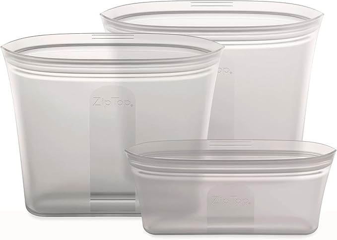 Zip Top Reusable Food Storage Bags | 3 Bag Set [Gray] - 2 Sandwich, 1 Snack | Silicone Meal Prep Container | Microwave, Dishwasher and Freezer Safe | Made in the USA