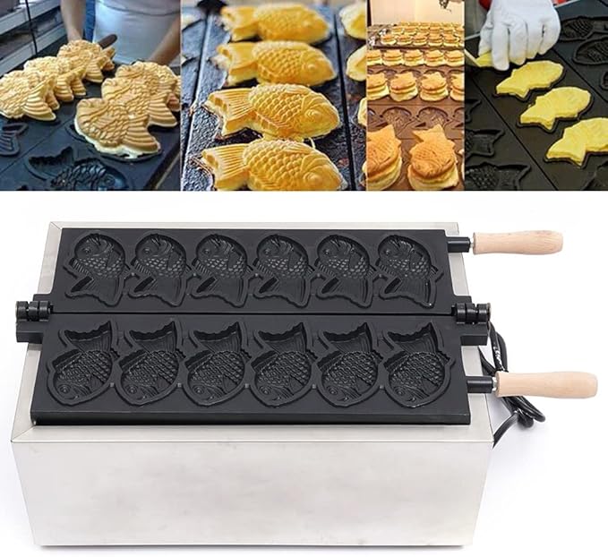 LYNICESHOP 2400W Commercial Fish Type Waffle Machine, Electric Nonstick Large Fish Type Waffle Machine Non Stick Japanese Taiyaki Maker Sea Bream Machine for Restaurant Snack Bar Sidewalk Vendors