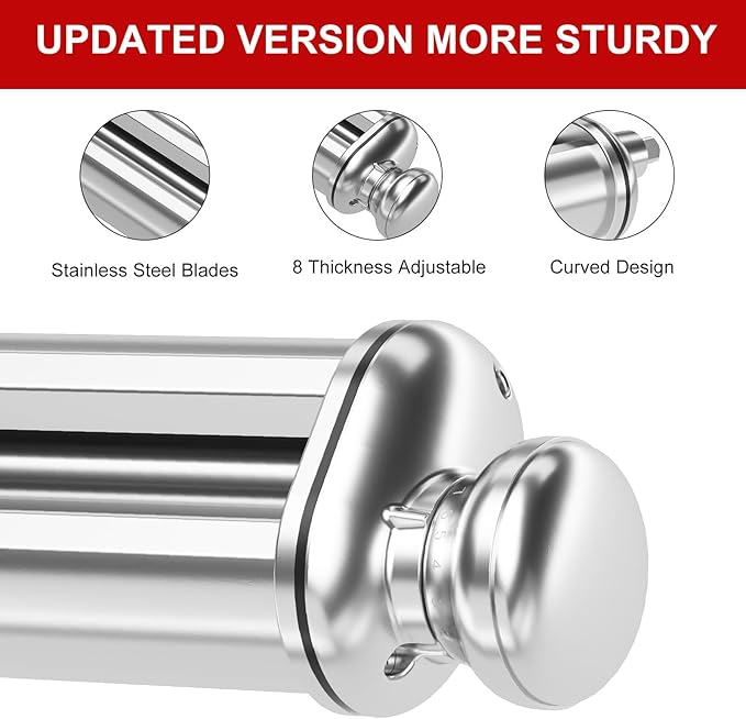 Pasta Roller Attachment for Kitchenaid Stand Mixer, Stainless Steel Pasta Maker Attachment with 8 Adjustable Thickness Knob, Dough Pasta Sheeter Roller for Raviolis Pasta