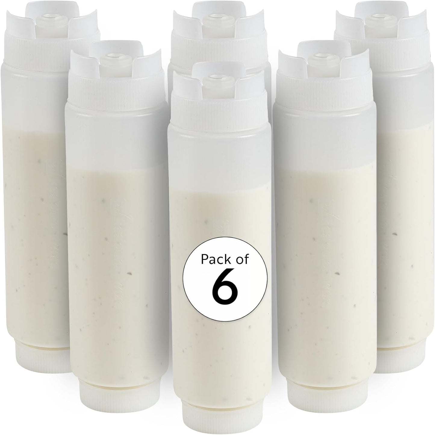 Restaurantware First In First Out 16 Ounce Condiment Squeeze Bottle 6 Refillable Lid FIFO Squeeze Bottle - Precision Dispensing Tip Flexible Clear Plastic Squeeze Bottle For Sauces