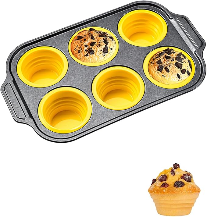 6 Cups Silicone Muffin Pans for Baking with Metal Frame, Egg Bite Molds, Cupcake Pans Regular Size, Muffin Tins Easy to Pop Nonstick Non Toxic Bakeware for Oven Dishwasher Safe
