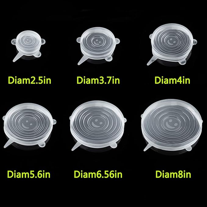 Silicone Stretch Lids Set Of 12 Elastic Reusable Microwave Food Covers Bowl Covers for Can, Cup and Glass Jars