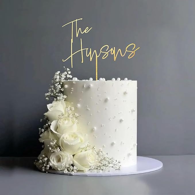 Personalized Wedding Cake Topper, Gold Cake Topper For Wedding, Rustic Weddings Cakes Topper, Personalized Acrylic or Wood Cake Decoration for Engagement, Anniversary, Bridal Shower