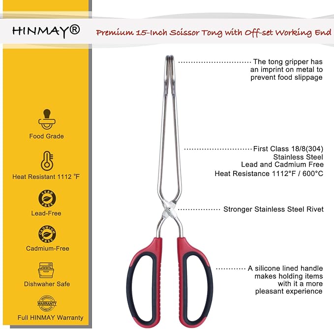 Extra Long Scissor Tongs 15-Inch Stainless Steel Barbecue Grilling Tongs