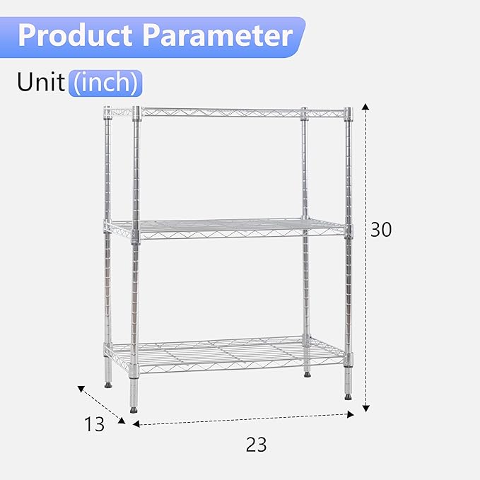 FDW 3 Tier Wire Shelving Units Metal Storage Rack 23L x 13W x 30H Adjustable Pantry Shelves NSF Kitchen Shelf for Kitchen Garage Small Places Commercial,Chrome