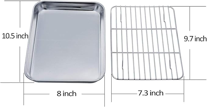 TeamFar Toaster Oven Pan Tray with Cooling Rack, Stainless Steel Toaster Ovenware Pan, Compact 8''x10''x1'', Healthy & Non Toxic, Rust Free & Easy Clean - Dishwasher Safe