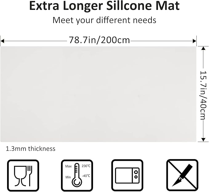 Large Silicone Heat Resistant Mat 78.7” x 15.7”, Nonslip Mats for Kitchen Counter, Countertop Protector, Nonstick Waterproof Craft Table Placemat, Translucent-White