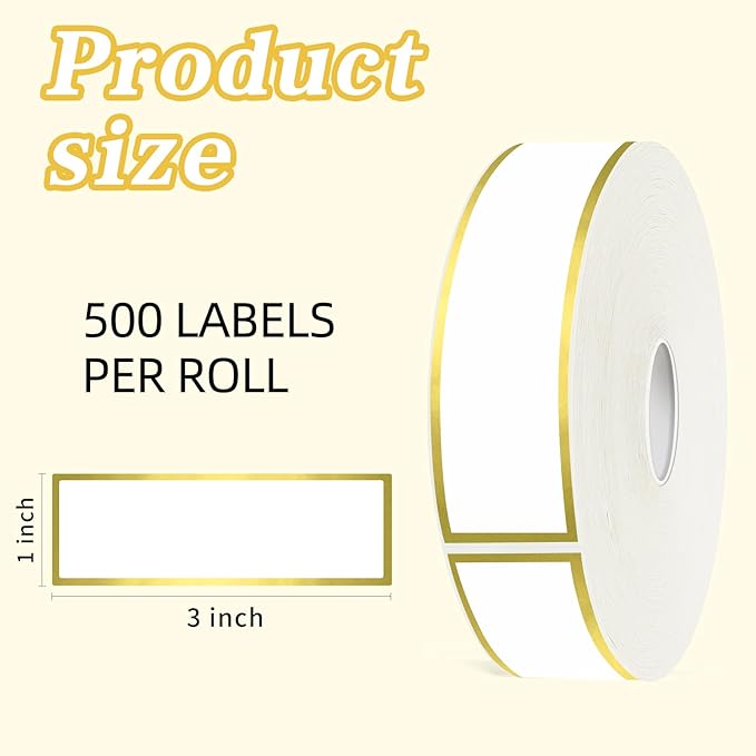 500 Golden Border Removable Freezer Labels Water Oil Resistant with Perforation Line for Food Containers Jars Pantry Organization (Ink Quick-Dry，1” x 3”)