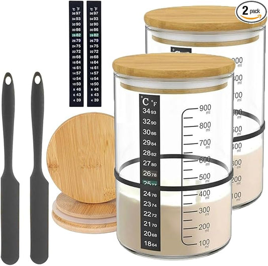 Pro Sourdough Bread Starter Kit - 34 oz sourdough jar with 5 unique features for the perfect sour dough bread & sourdough starter kit - baking supplies (34oz-2pack)