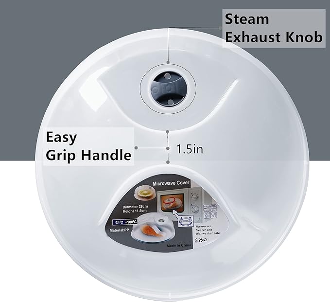 Microwave Cover for Food, Large Microwave Plate Cover Guard Lid with Steam Vents Keeps Microwave Oven Clean, 11.5 Inch BPA Free & Dishwasher Safe-2PCS Grey