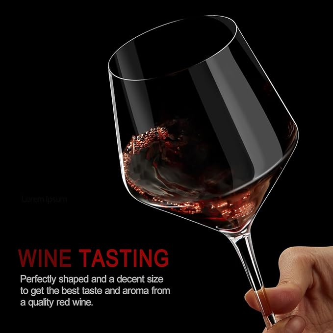 LUNA & MANTHA Red Wine Glasses, Crystal Wine Glasses Set of 4, Hand Blown - Unique Gift for Wedding, Anniversary, Home Bar- 500Ml, Clear