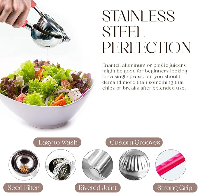 Bellemain Citrus Juicer | Metal Lemon Squeezer | Lime and Lemon Juicer Stainless Steel with Silicone Handles | Manual Juicer, Citrus Squeezer, Hand Held Juicer | Bar Juicer for Bartender (Cranberry)