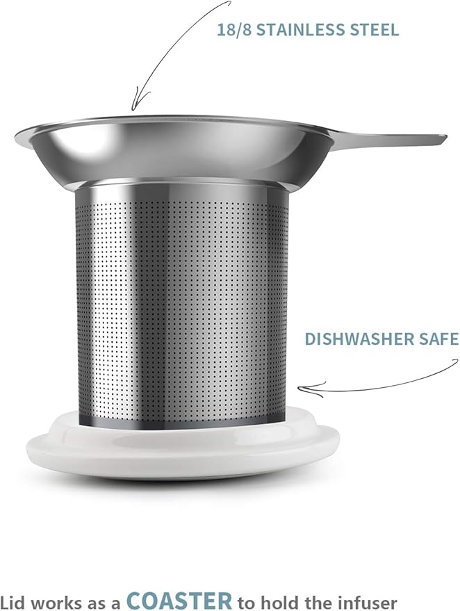 Sweese 20 OZ Porcelain Tea Mug with Infuser and Lid, Loose Leaf Tea Cup, Gifts for Tea Lover - White