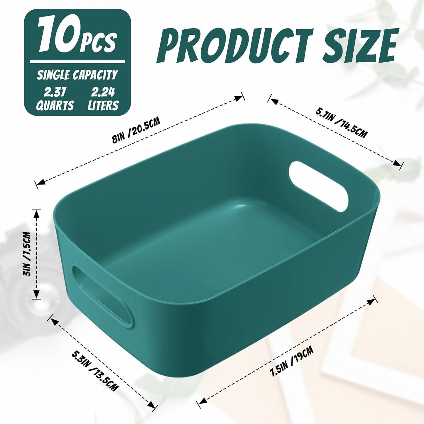 Zopeal Plastic Storage Bins 10 Pcs Green Pantry Organizer Bins Small Baskets Storage Containers for Home Kitchen (8 x 5.7 x 3 Inch)