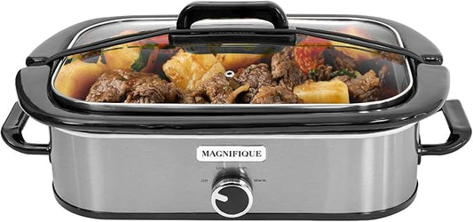 4-Quart Slow Cooker with Casserole Manual Warm Setting - Perfect Kitchen Small Appliance for Family Dinners, Dishwasher Safe Crock, Stainless Steel
