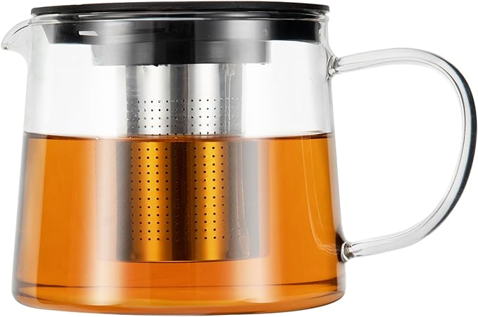 Glass Teapot 34oz/1000ml with Removable Stainless Steel Infuser Tea pot, Heatproof Borosilicate Glass Tea Make, Stovetop Safe Glass Tea Kettle for Loose and Blooming Leaf Tea