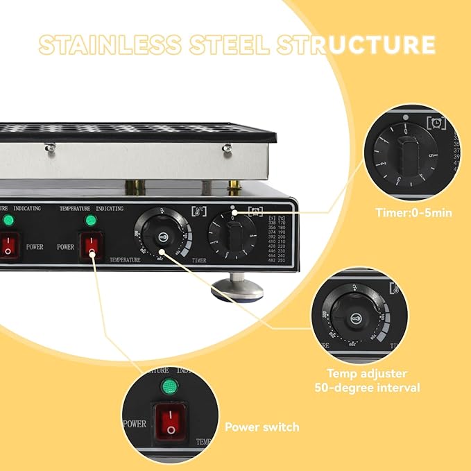 50 PCS Mini Pancake Maker Machine, 1800W Commercial Electric Dutch Pancake Maker, Nonstick Waffle Iron for Home, Restaurants, Food Trucks – Precise Temp & Timer Control