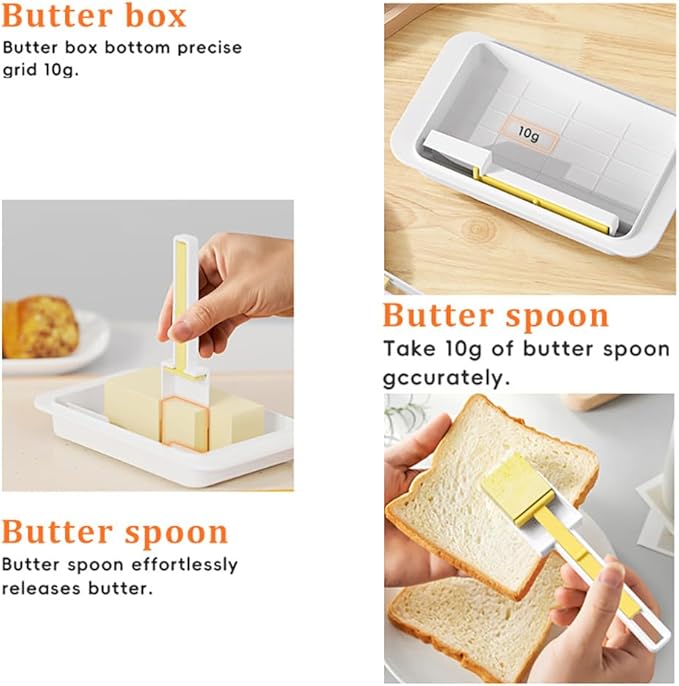 Butter Dish with Precision Spoon, Countertop and Refrigerator, Keep Butter Fresh, Easy Scoop, Plastic Butter Keeper Tray Box for East/West Coast Butter (White, Large)