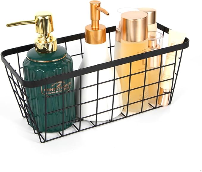 2 Pack Hanging Wall Basket Organizer Over the Cabinet Door Wire Baskets for Organizing -Space-Saving Hanging Baskets for Organizing Wall Mount Storage,No Drilling Adhesive Wall Storage Basket, Black