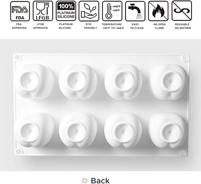 OCPO KITCHEN Cherry Silicone Mold for Baking Mousse Cake, Fruit French Dessert, Pastry, Chocolate, Cupcake, Ice Cream Mould, Cake Decoration Mold, 3D Cherry Shape (8-Cavity)