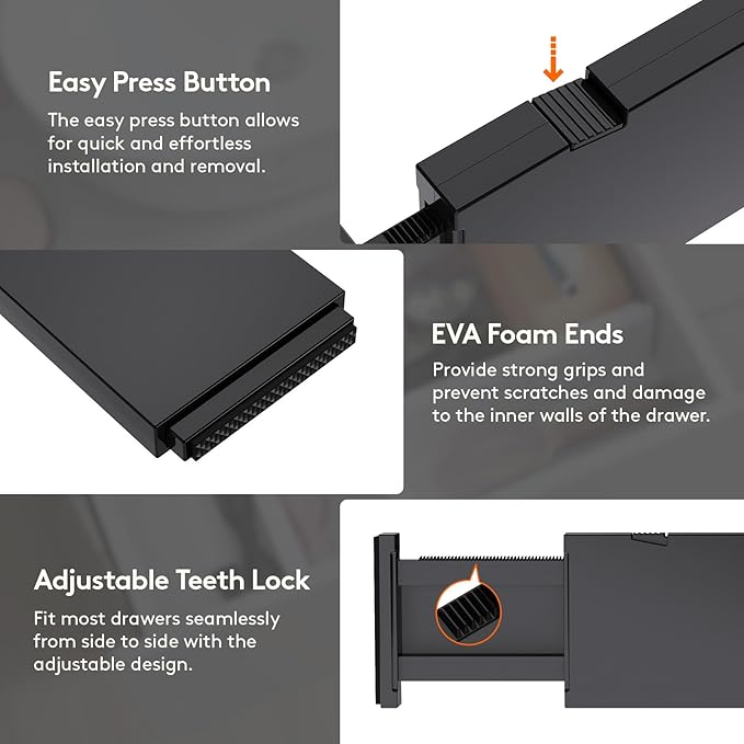 Lifewit 14 Pack Drawer Dividers 4" High, 11-17" Adjustable Drawer Organizers for Clothes, Expandable Dresser Separators in Bedroom/Bathroom/Kitchen/Fridge/Office Organization and Storage, Black