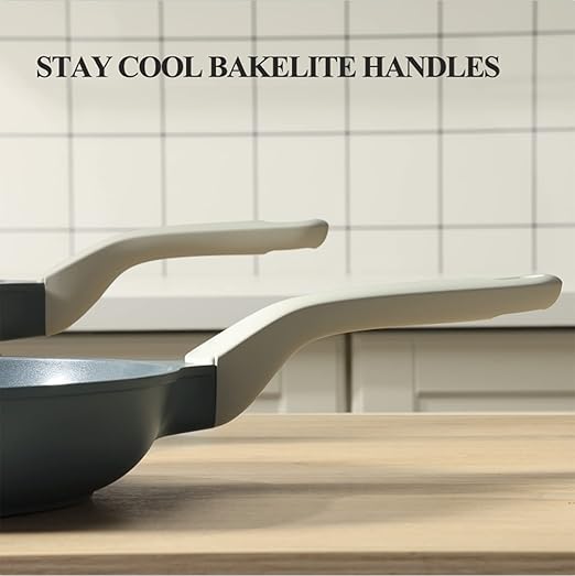 Nonstick Ceramic Frying Pan Set, Non Toxic Skillet, Healthy Egg & Omelet & Chef's Pan, PTFE PFOA & PFAS Free, Induction Compatible (8+10 Inch)