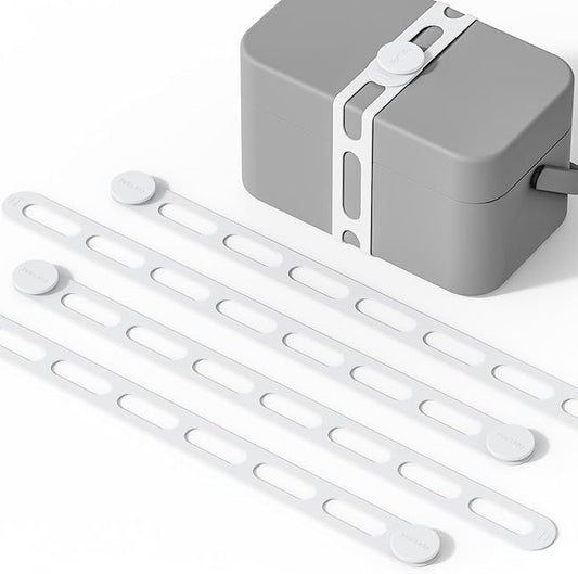 Silicone Utility Strap for Slow Cooker Lid, Pot, Bento Box, 21.65 In Reusable Elastic Self-Lock Silicone Tie for Bundling or Organizing Curtain, Cords, Yoga Mat, Camping Mat, 4pcs (White)