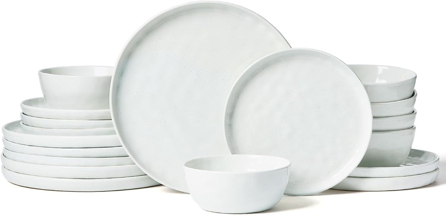 Famiware Mars Plates and Bowls Set, 18 Pieces Dinnerware Sets, Dishes Set for 6, White