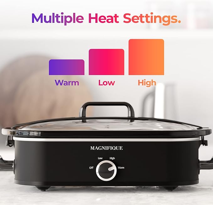 Magnifique 4-Quart Slow Cooker with Casserole Manual Warm Setting - Perfect Kitchen Small Appliance for Family Dinners, Dishwasher Safe Crock, Black