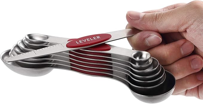 Spring Chef Magnetic Measuring Cups & Spoons Set (Patent Pending), Strong N45 Magnets, Heavy Duty Stainless Steel Fits in Spice Jars for Baking & Cooking, BPA Free, Round Set of 15 with Leveler, Red