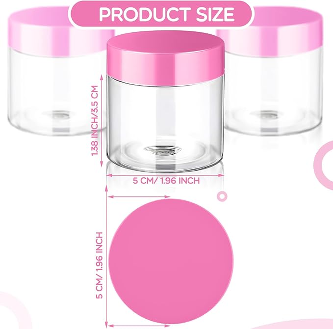 SATINIOR 6 Pack 2 oz Plastic Jars Containers with Lids Wide-mouth Refillable Leakproof Reusable Round Empty Jars for Travel Cosmetic Dry Food Spice Candy Cookie Home Kitchen Organizing(Pink)