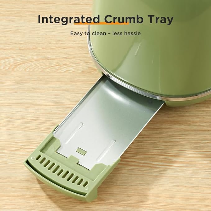 Toaster Retro 2 Slice, Vintage Green Toaster with Lid, with Bread Attachment, Preheat, Defrost And Cancel Functions, 6 Browning Levels (Green)