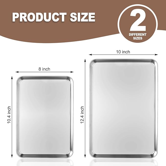 Cookie Sheets for Baking, Stainless Steel Baking Sheet Cookie Sheet, 10/12 Inch Toaster Oven Pans Set of 2, Dishwasher Safe & Mirror Finish & Rust Resistant