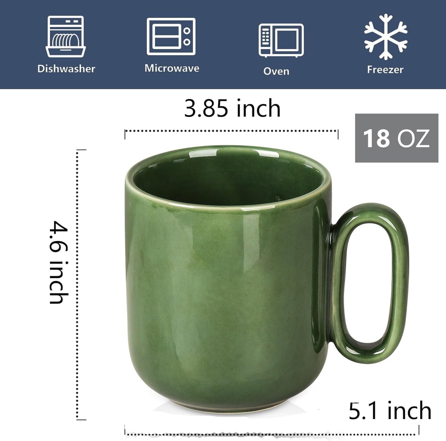 vicrays Ceramic Coffee Mug Set - 18 Ounce Large Stoneware Mug for Men Women - Unique Glazed Porcelain Mugs with Handle for Coffee Latte Tea Milk Cocoa - Set of 4 (Green)