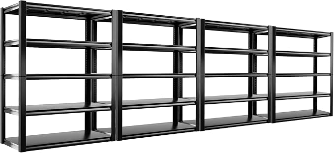 REIBII Garage Shelving Heavy Duty Storage Shelves, Extra Large Adjustable Storage Rack with 5 Tier Metal Shelving Unit, 2500LBS Loads Heavy Duty Shelf, Easy Assembly, 4 Pack