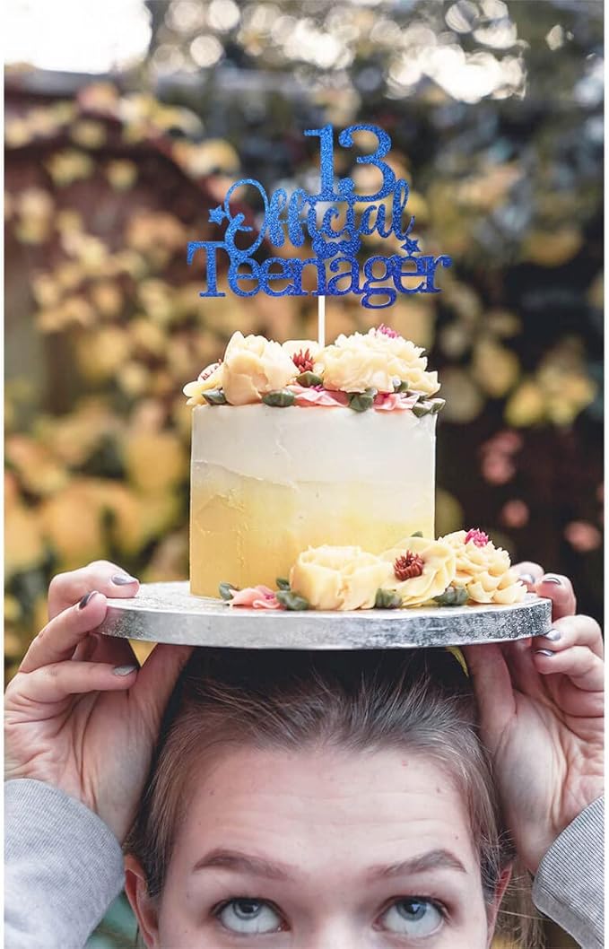 Glittery 13 Ofiicial Teenager Cake Topper with Star Boys and Girls 13th Birthday Party Supplies,Thirteen Years Old Birthday Party Decorations Royal Blue