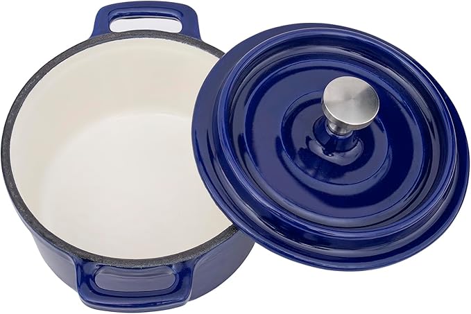 Mini Cocotte 16 oz Mini Dutch Oven 0.5 qt. Cast Iron Garlic Roaster for Oven Garlic Confit Pot Ramekins with Lids Oven Safe Set of 2, Blue