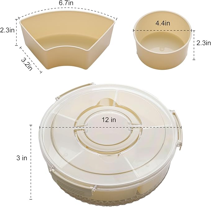 Divided Rotating Serving Tray with Lid & Handle, Portable Snack Spinner for Fruits, Veggies, Charcuterie, Party, Travel, Picnic, and Fridge Storage 2PCS