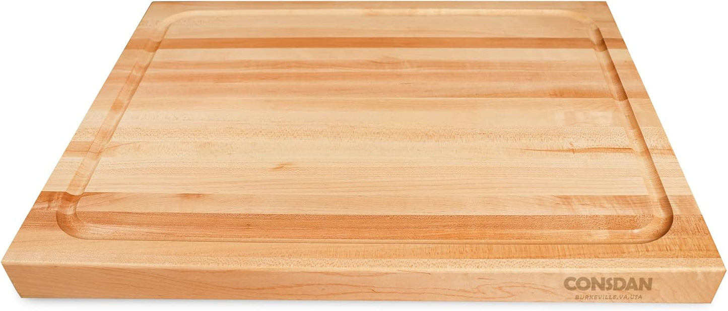 CONSDAN Wood Cutting Board for Kitchen, USA Grown Hardwood, 16 x 12, Hard Maple with Invisible Inner Handle, Prefinished with Food-Grade Oil, Suitable for Kitchen Edge Grain, 1-1/2" Thick