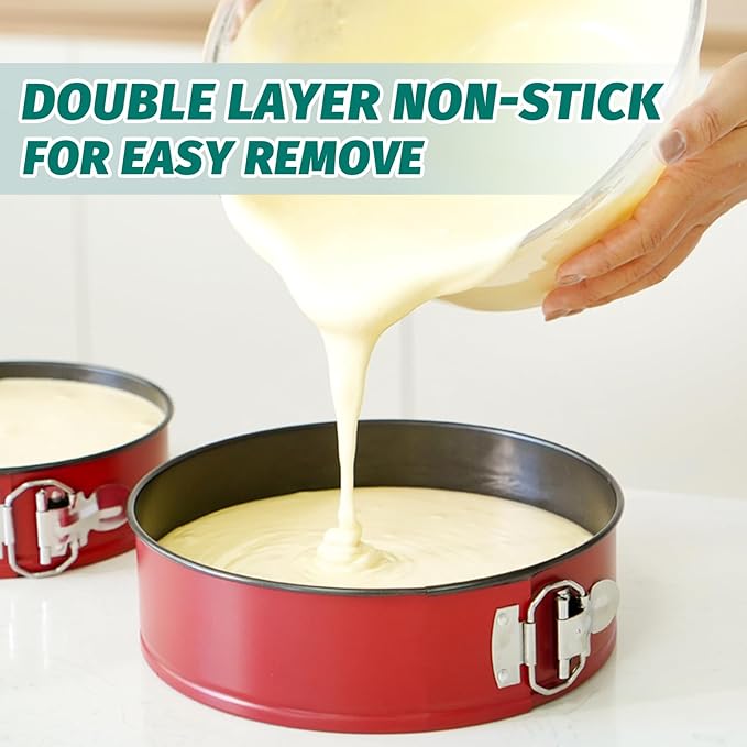 SHIKORI Cake Pan Set for Baking, Non-Stick Springform Pans Set of 3 (4, 7, 9 inch), Round Cake Pans,Cheesecake Pan, Leak-Proof Cake Pans with Removable Bottom (Red Set-3 Pcs)