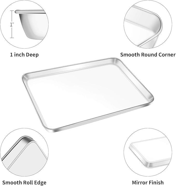 Baking Sheet, Yododo Stainless Steel Baking Pans Tray Cookie Sheet Toaster Oven Tray Pan Cookie Pan, Non Toxic & Healthy, Superior Mirror Finish & Rust Free, Easy Clean & Dishwasher Safe - 17.3 inch