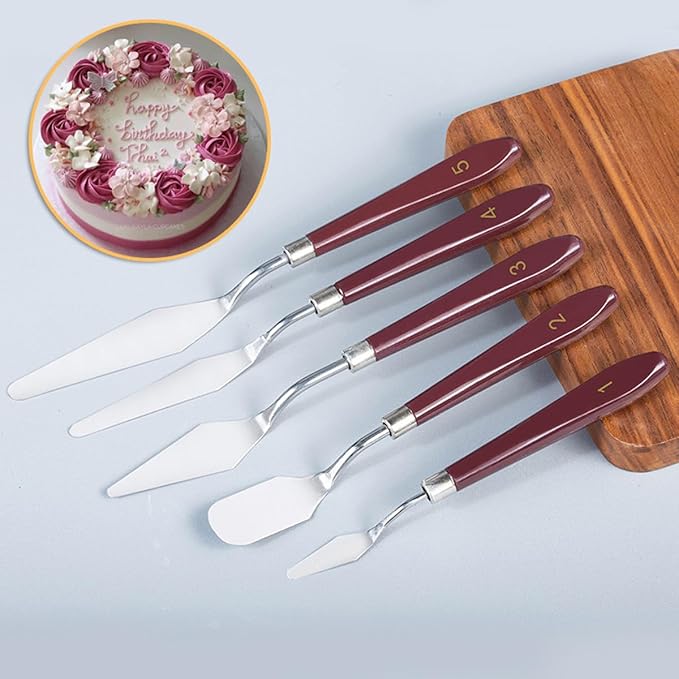 5pcs Stainless Steel Cake Cream Spatula Frosting Baking Pastry Tool Shovel Cake Painting Scraper Decorating Spatula Mixing Set Icing Oil Painting Cream Toner Tool for Fondant Chocolate